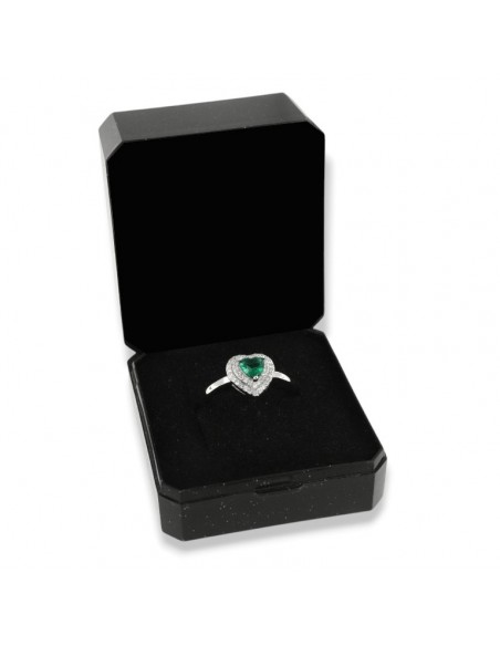 Anello Argento Rodiato Cuore Verde Zirconi Doppia Fila [83fa060f]