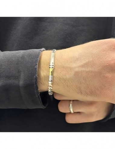 Bracciale Argento Rodiato Piastra Centrale Oro Giallo [dce0081d]