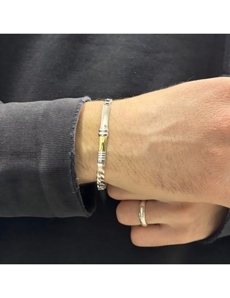 Bracciale Argento Rodiato Piastra Centrale Oro Giallo [dce0081d]