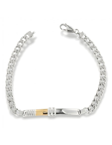 Bracciale Argento Rodiato Piastra Centrale Oro Giallo [d9b04f03]