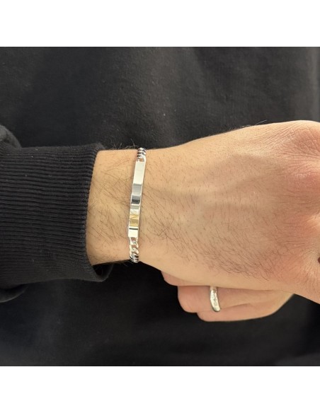 Bracciale Argento Rodiato Piastra Grumetta Sfaccettata [a3e5ac1b]