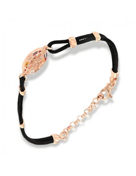 Bracciale Argento Rosato Rosa Dei Venti Laccio Nero [2c7872b9]