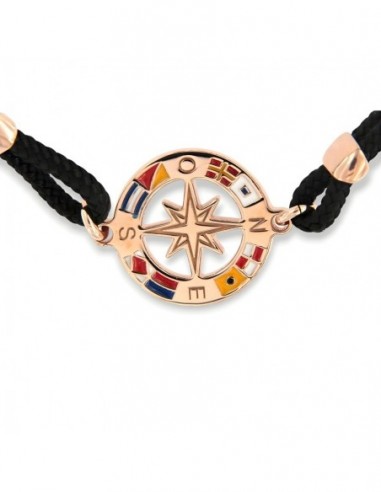 Bracciale Argento Rosato Rosa Dei Venti Laccio Nero [16cb9cb1]