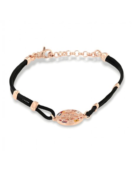 Bracciale Argento Rosato Rosa Dei Venti Laccio Nero [139bdbaf]
