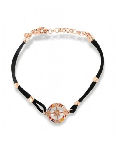 Bracciale Argento Rosato Rosa Dei Venti Laccio Nero [a4861aab]