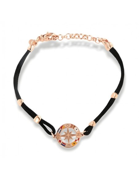 Bracciale Argento Rosato Rosa Dei Venti Laccio Nero [a4861aab]