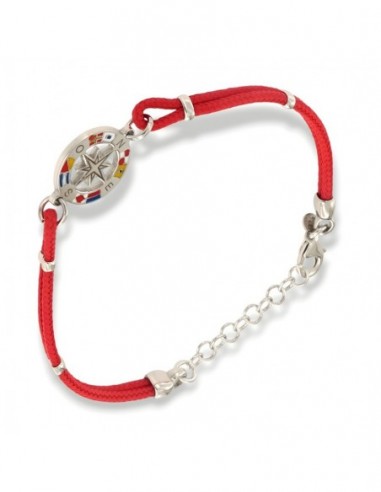Bracciale Argento Rodiato Rosa Dei Venti Laccio Rosso [d1909c57]