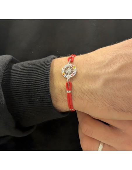 Bracciale Argento Rodiato Rosa Dei Venti Laccio Rosso [d42e7028]
