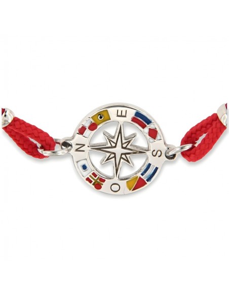 Bracciale Argento Rodiato Rosa Dei Venti Laccio Rosso [6333b12c]