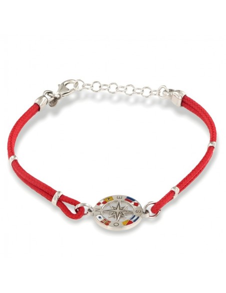 Bracciale Argento Rodiato Rosa Dei Venti Laccio Rosso [6663f632]