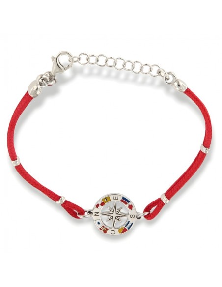 Bracciale Argento Rodiato Rosa Dei Venti Laccio Rosso [d17e3736]