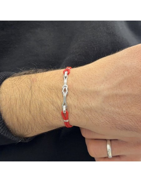Bracciale Argento Rodiato Nodo Laccio Rosso [5e002560]