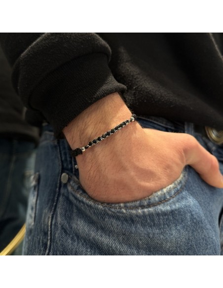 Bracciale Laccio Nautico Nero Tennis Zirconi Neri [83bdb8f4]