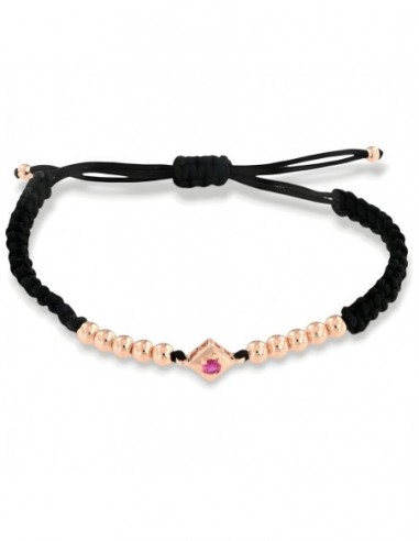 Bracciale Laccio Nautico Nero Zircone Fucsia [001ff967]