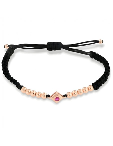 Bracciale Laccio Nautico Nero Zircone Fucsia [001ff967]