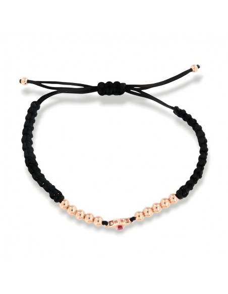 Bracciale Laccio Nautico Nero Zircone Fucsia [b7023863]