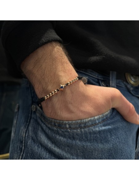 Bracciale Laccio Nautico Nero Zircone Blu [ffe41c90]