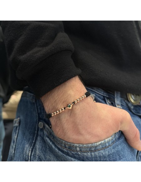 Bracciale Laccio Nautico Nero Zircone Verde [7848c491]