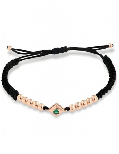 Bracciale Laccio Nautico Nero Zircone Verde [ca05428b]