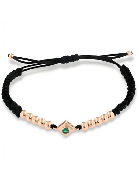 Bracciale Laccio Nautico Nero Zircone Verde [ca05428b]