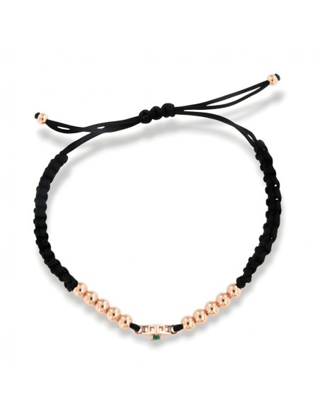 Bracciale Laccio Nautico Nero Zircone Verde [7d18838f]