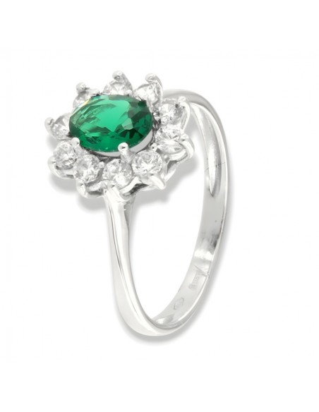 Anello Oro Bianco Principessa Verde 7x5MM [96461a16]