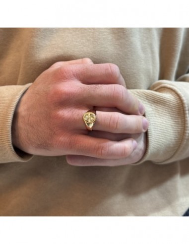 Anello Oro Giallo Chevalier Scudo Sfaccettato [6c9ab063]