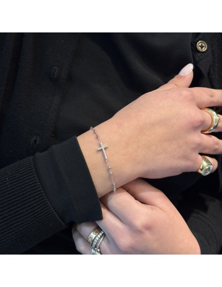 Bracciale Argento Rodiato Rosario Zirconi Bianchi [aac8d238]