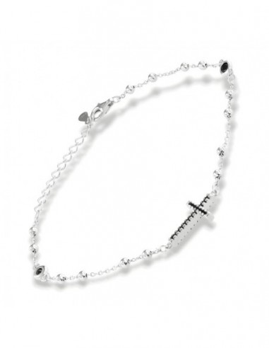 Bracciale Argento Rodiato Rosario Zirconi Neri [23a87c4c]