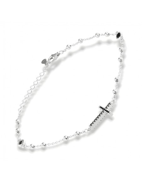 Bracciale Argento Rodiato Rosario Zirconi Neri [23a87c4c]