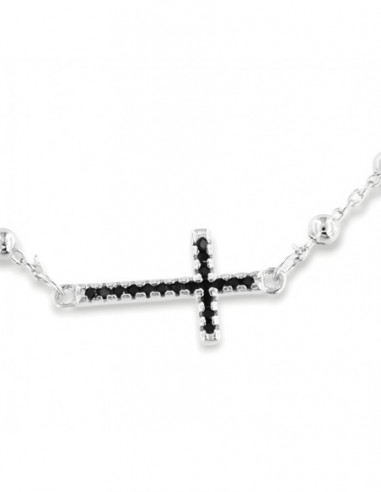 Bracciale Argento Rodiato Rosario Zirconi Neri [88921839]