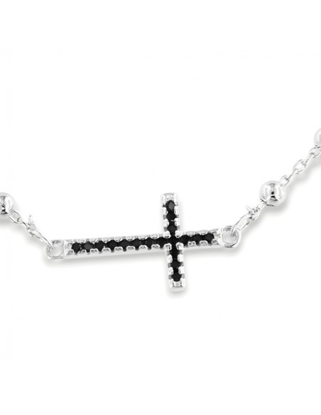 Bracciale Argento Rodiato Rosario Zirconi Neri [88921839]