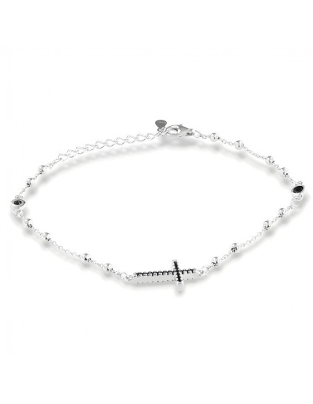 Bracciale Argento Rodiato Rosario Zirconi Neri [8dc25f27]