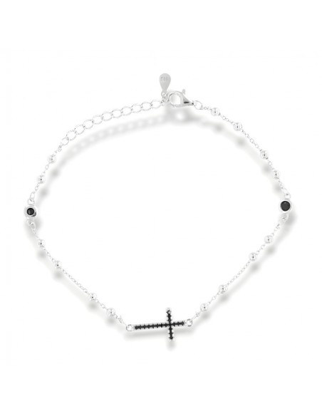 Bracciale Argento Rodiato Rosario Zirconi Neri [3adf9e23]