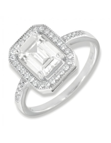 Anello Argento Rodiato Principessa Rettangolare Bianca [224549ed]