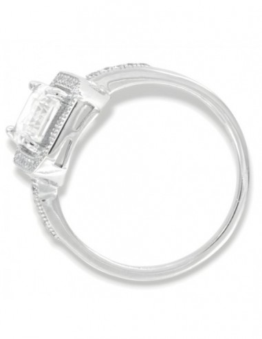 Anello Argento Rodiato Principessa Rettangolare Bianca [9008cff7]