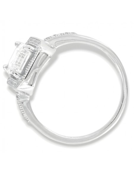 Anello Argento Rodiato Principessa Rettangolare Bianca [9008cff7]