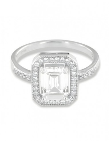 Anello Argento Rodiato Principessa Rettangolare Bianca [492e8cfa]