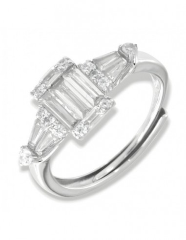 Anello Argento Rodiato Principesco Zirconi Bianchi [433e601b]