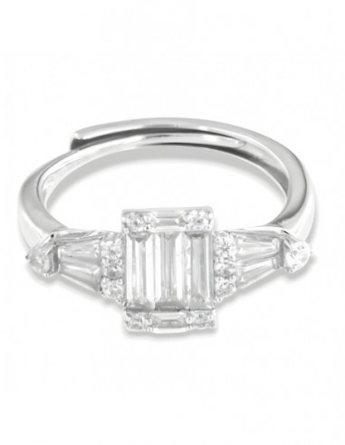 Anello Argento Rodiato Principesco Zirconi Bianchi [2855a50c]