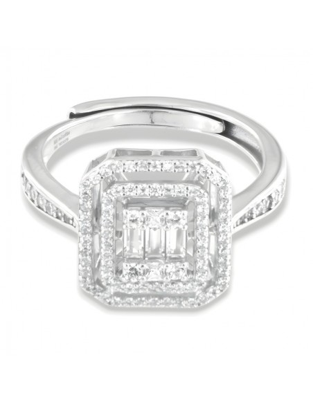Anello Argento Rodiato Zirconi Baguette Bianchi [540c0168]