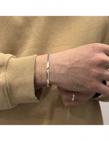 Bracciale Argento Rodiato Piastra Centrale Grumetta Oro Giallo [bc0bce7e]