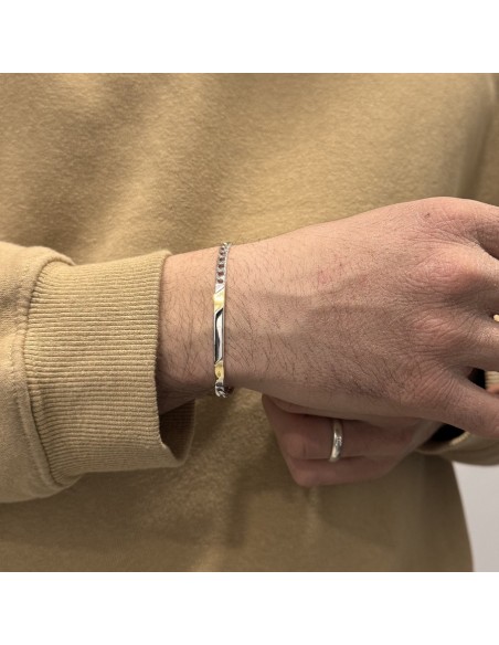 Bracciale Argento Rodiato Piastra Centrale Grumetta Oro Giallo [bc0bce7e]