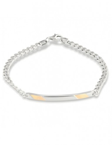 Bracciale Argento Rodiato Piastra Centrale Grumetta Oro Giallo [0e464864]