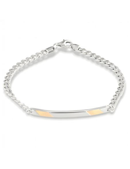Bracciale Argento Rodiato Piastra Centrale Grumetta Oro Giallo [0e464864]