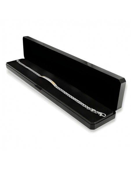 Bracciale Argento Rodiato Piastra Centrale Grumetta Oro Giallo [607dca6d]