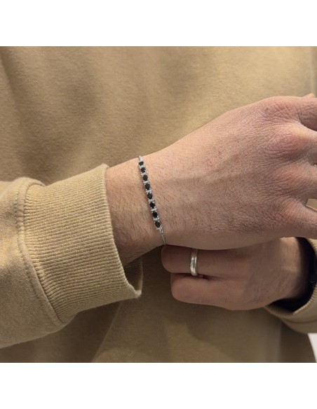 Bracciale Argento Rodiato Quadrispiga Zirconi Neri [9ed6a8a7]