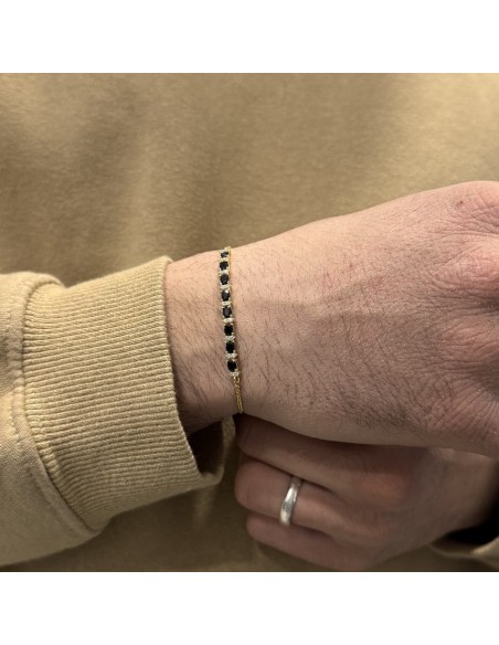 Bracciale Argento Dorato Quadrispiga Zirconi Neri [c0558979]