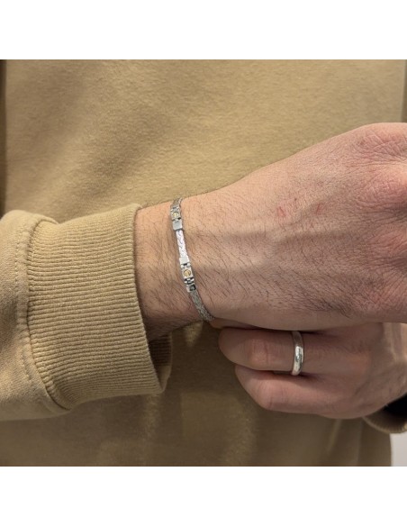 Bracciale Argento Rodiato Rigido Oro Giallo [03040acf]
