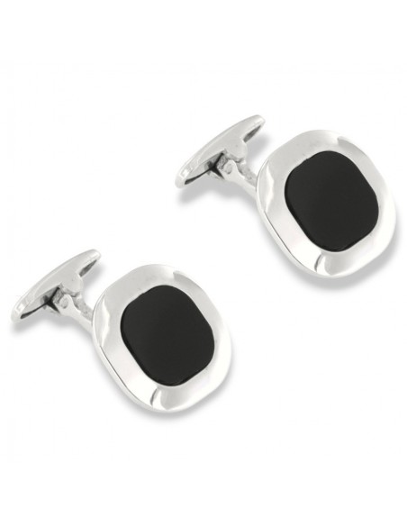 GEMELLI ARGENTO RODIATO QUADRATI NERO CENTRO [0063b2b6]